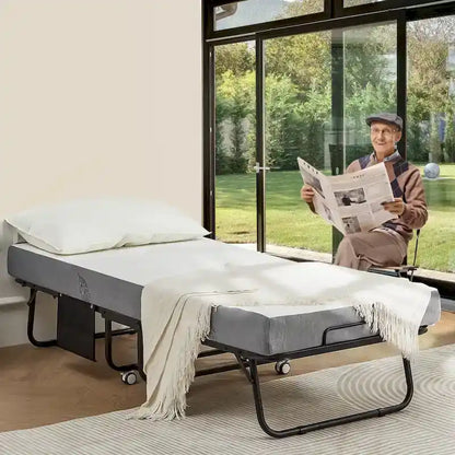 Lit pliant en acier avec matelas en mousse à mémoire de forme de 5 po – Lit jumeau/jumeau XL, simple, portable avec roulettes