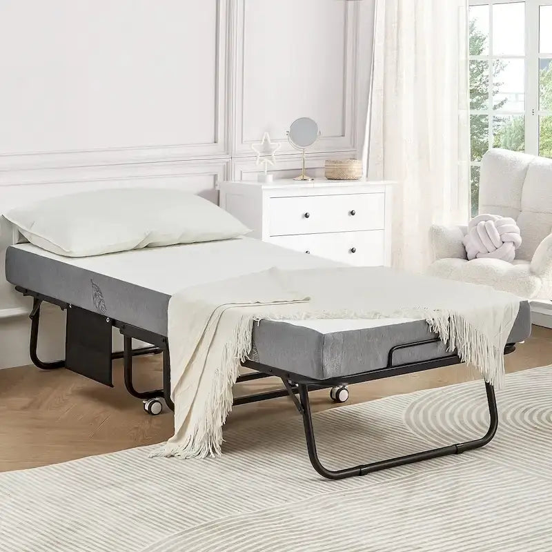 Lit pliant en acier avec matelas en mousse à mémoire de forme de 5 po – Lit jumeau/jumeau XL, simple, portable avec roulettes