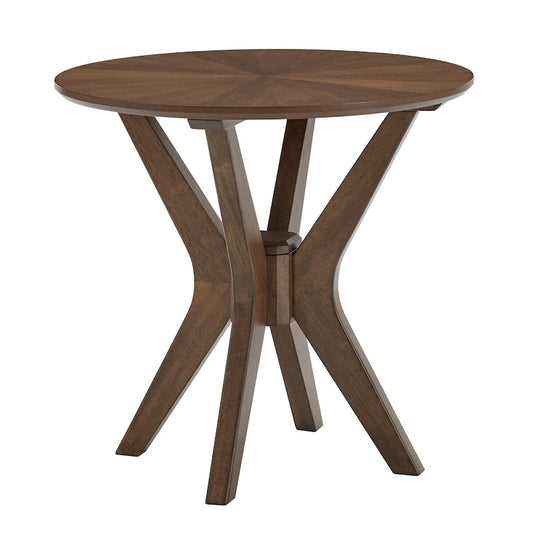 Table d'appoint ronde du milieu du siècle – Fini noyer, pieds inclinés