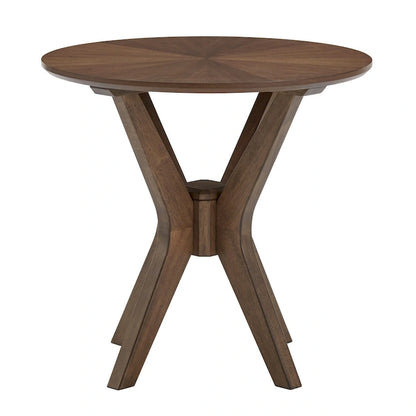 Table d'appoint ronde du milieu du siècle – Fini noyer, pieds inclinés