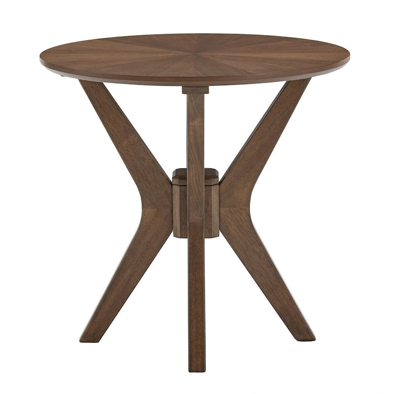 Table d'appoint ronde du milieu du siècle – Fini noyer, pieds inclinés