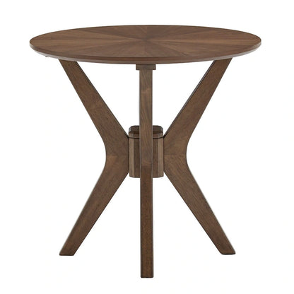 Table d'appoint ronde du milieu du siècle – Fini noyer, pieds inclinés