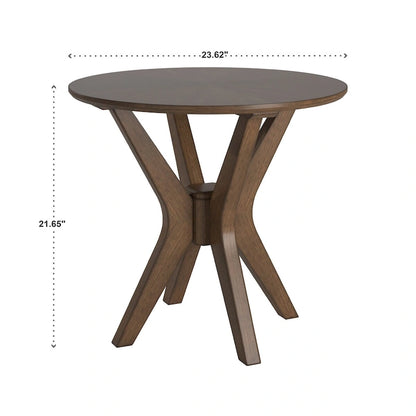 Table d'appoint ronde du milieu du siècle – Fini noyer, pieds inclinés