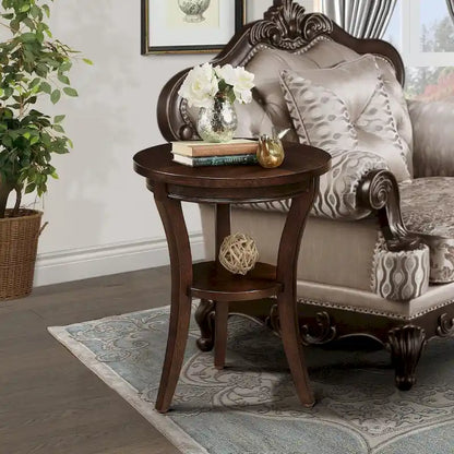 Table d'appoint ronde en bois avec étagère ouverte – Expresso, MDF et bois d'hévéa