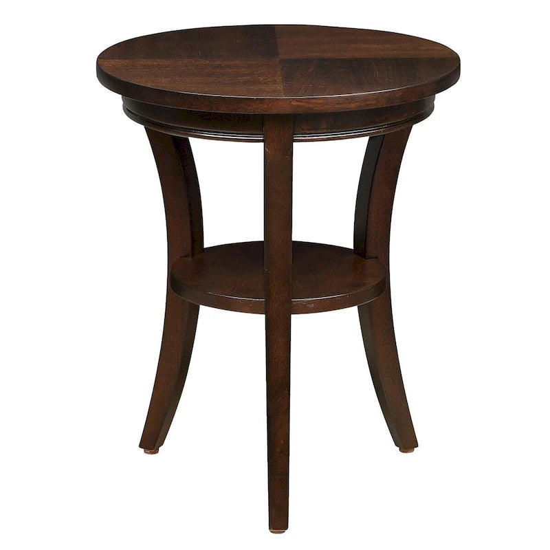 Table d'appoint ronde en bois avec étagère ouverte – Expresso, MDF et bois d'hévéa