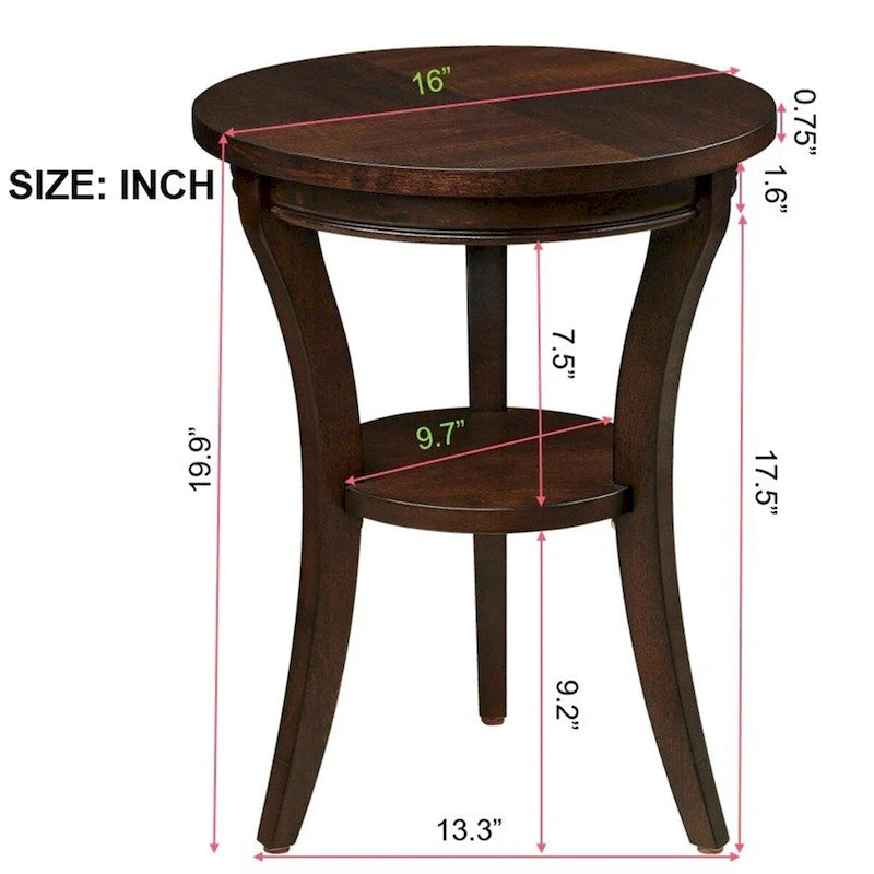 Table d'appoint ronde en bois avec étagère ouverte – Expresso, MDF et bois d'hévéa