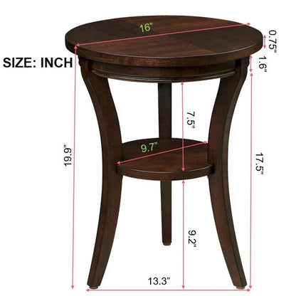 Table d'appoint ronde en bois avec étagère ouverte – Expresso, MDF et bois d'hévéa