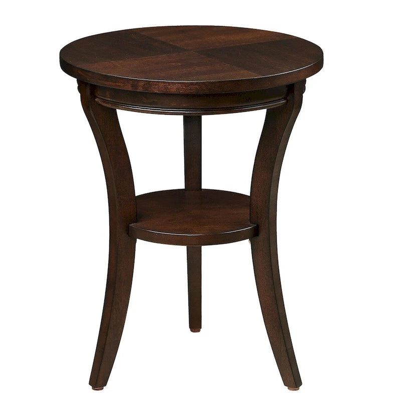 Table d'appoint ronde en bois avec étagère ouverte – Expresso, MDF et bois d'hévéa