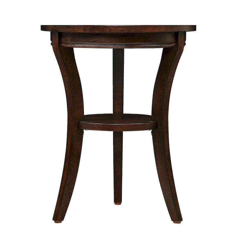 Table d'appoint ronde en bois avec étagère ouverte – Expresso, MDF et bois d'hévéa