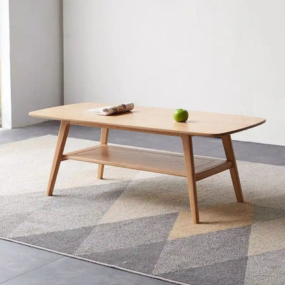 Table basse en chêne massif à 2 niveaux – Naturelle, pieds fuselés, 3 tailles