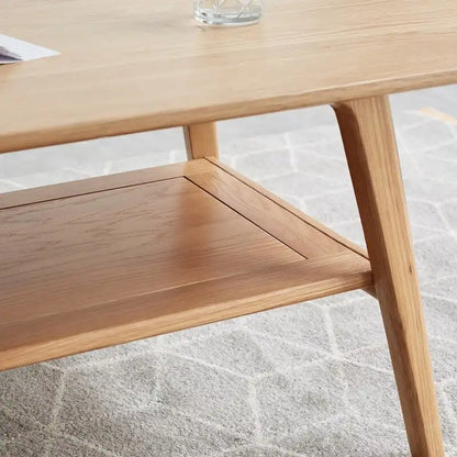 Table basse en chêne massif à 2 niveaux – Naturelle, pieds fuselés, 3 tailles