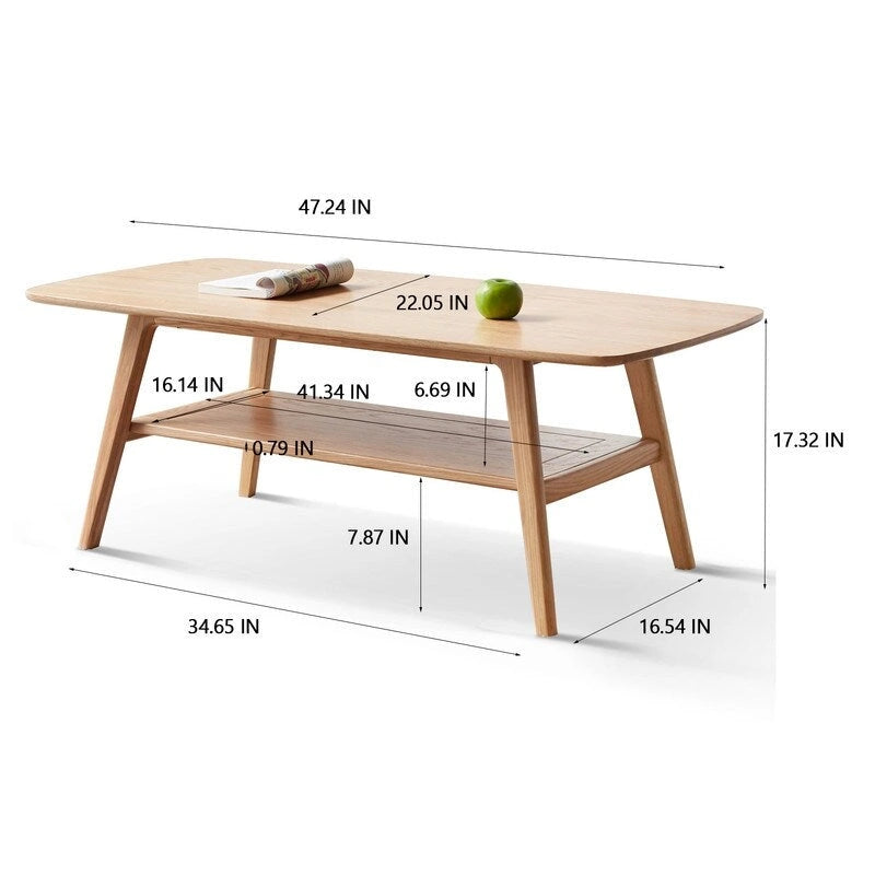 Table basse en chêne massif à 2 niveaux – Naturelle, pieds fuselés, 3 tailles