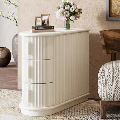 Table d'appoint semi-ovale à 3 tiroirs en bois massif – Noyer / Blanc, détail ligne romaine