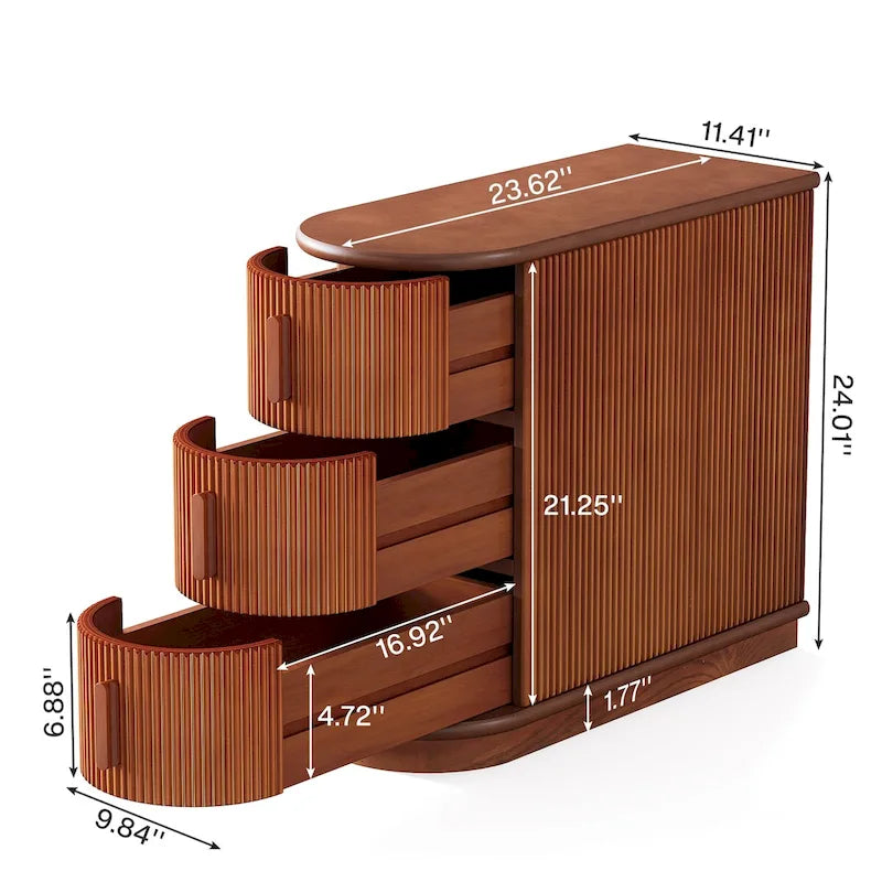 Table d'appoint semi-ovale à 3 tiroirs en bois massif – Noyer / Blanc, détail ligne romaine