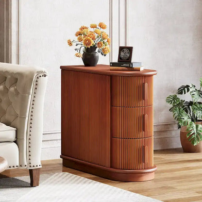 Table d'appoint semi-ovale à 3 tiroirs en bois massif – Noyer / Blanc, détail ligne romaine