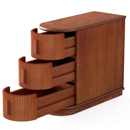 Table d'appoint semi-ovale à 3 tiroirs en bois massif – Noyer / Blanc, détail ligne romaine
