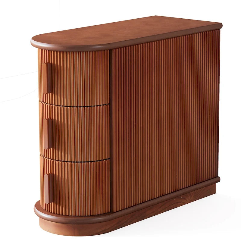 Table d'appoint semi-ovale à 3 tiroirs en bois massif – Noyer / Blanc, détail ligne romaine