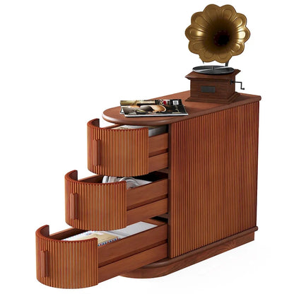 Table d'appoint semi-ovale à 3 tiroirs en bois massif – Noyer / Blanc, détail ligne romaine