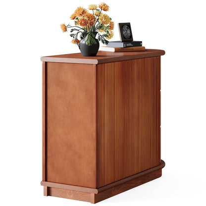 Table d'appoint semi-ovale à 3 tiroirs en bois massif – Noyer / Blanc, détail ligne romaine