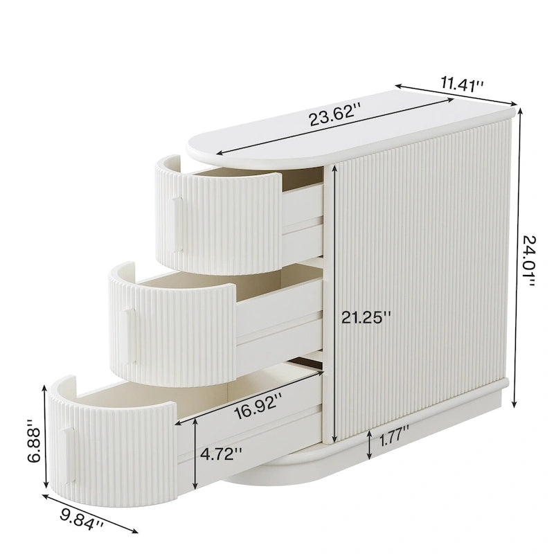Table d'appoint semi-ovale à 3 tiroirs en bois massif – Noyer / Blanc, détail ligne romaine
