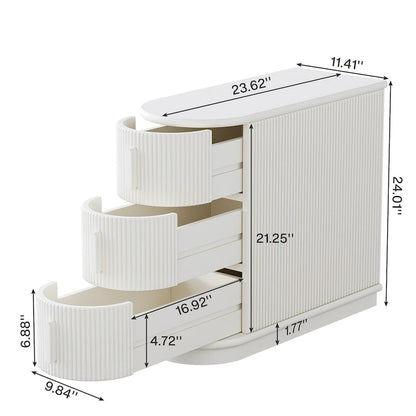 Table d'appoint semi-ovale à 3 tiroirs en bois massif – Noyer / Blanc, détail ligne romaine