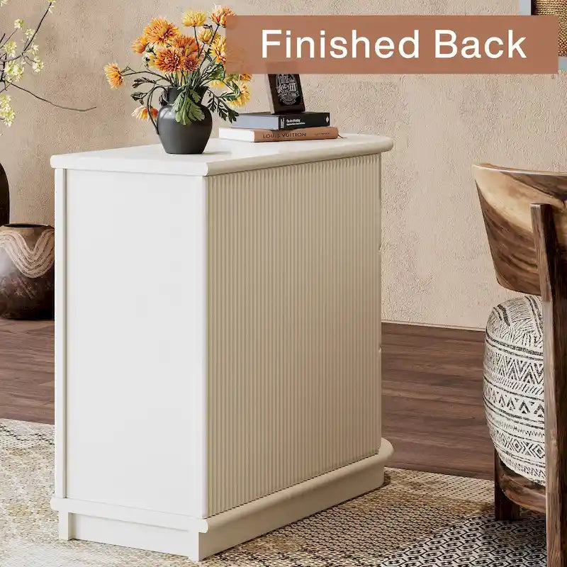 Table d'appoint semi-ovale à 3 tiroirs en bois massif – Noyer / Blanc, détail ligne romaine
