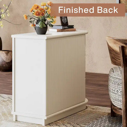 Table d'appoint semi-ovale à 3 tiroirs en bois massif – Noyer / Blanc, détail ligne romaine