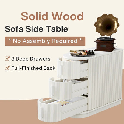 Table d'appoint semi-ovale à 3 tiroirs en bois massif – Noyer / Blanc, détail ligne romaine