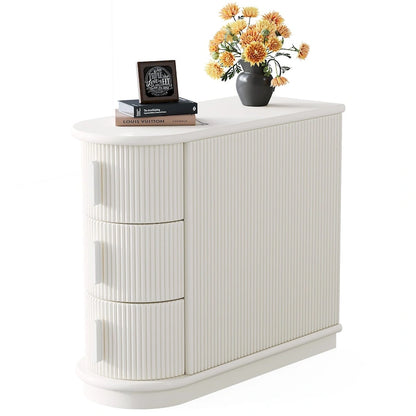Table d'appoint semi-ovale à 3 tiroirs en bois massif – Noyer / Blanc, détail ligne romaine