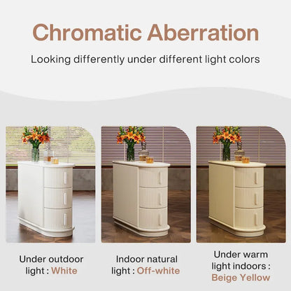 Table d'appoint semi-ovale à 3 tiroirs en bois massif – Noyer / Blanc, détail ligne romaine