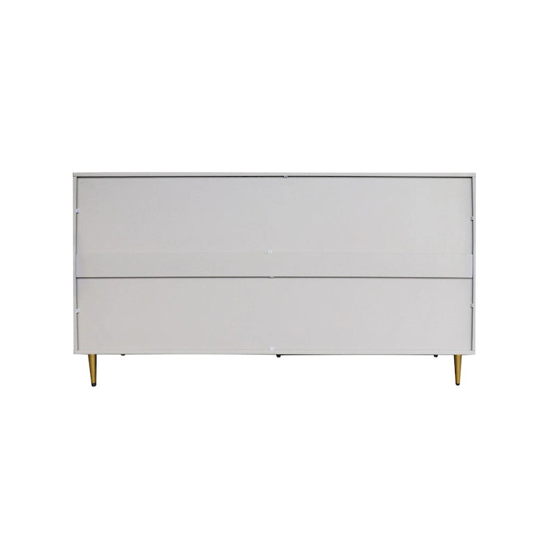 Buffet de rangement laqué 4 portes avec étagères réglables – Bleu / Gris, pieds et poignées dorés