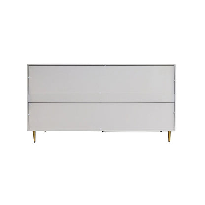 Buffet de rangement laqué 4 portes avec étagères réglables – Bleu / Gris, pieds et poignées dorés