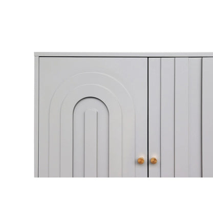 Buffet de rangement laqué 4 portes avec étagères réglables – Bleu / Gris, pieds et poignées dorés