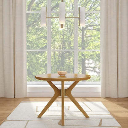 Table à manger ronde en pin massif avec piètement croisé – Brosse métallique blanc côtier / Noyer, 2 à 4 personnes