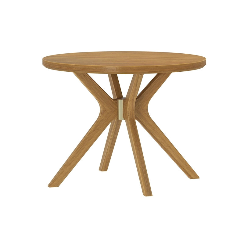 Table à manger ronde en pin massif avec piètement croisé – Brosse métallique blanc côtier / Noyer, 2 à 4 personnes