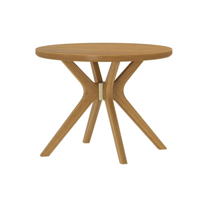 Table à manger ronde en pin massif avec piètement croisé – Brosse métallique blanc côtier / Noyer, 2 à 4 personnes