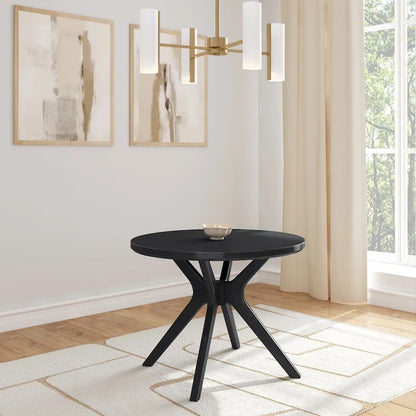 Table à manger ronde en pin massif avec piètement croisé – Brosse métallique blanc côtier / Noyer, 2 à 4 personnes