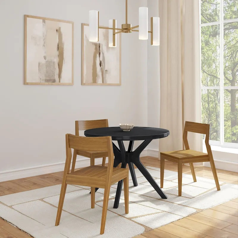 Table à manger ronde en pin massif avec piètement croisé – Brosse métallique blanc côtier / Noyer, 2 à 4 personnes