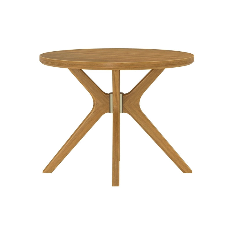 Table à manger ronde en pin massif avec piètement croisé – Brosse métallique blanc côtier / Noyer, 2 à 4 personnes