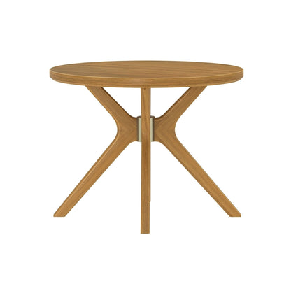 Table à manger ronde en pin massif avec piètement croisé – Brosse métallique blanc côtier / Noyer, 2 à 4 personnes