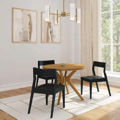 Table à manger ronde en pin massif avec piètement croisé – Brosse métallique blanc côtier / Noyer, 2 à 4 personnes