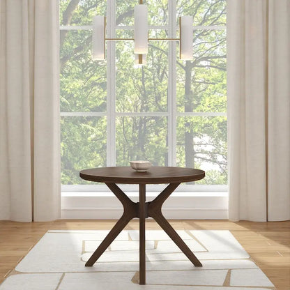 Table à manger ronde en pin massif avec piètement croisé – Brosse métallique blanc côtier / Noyer, 2 à 4 personnes