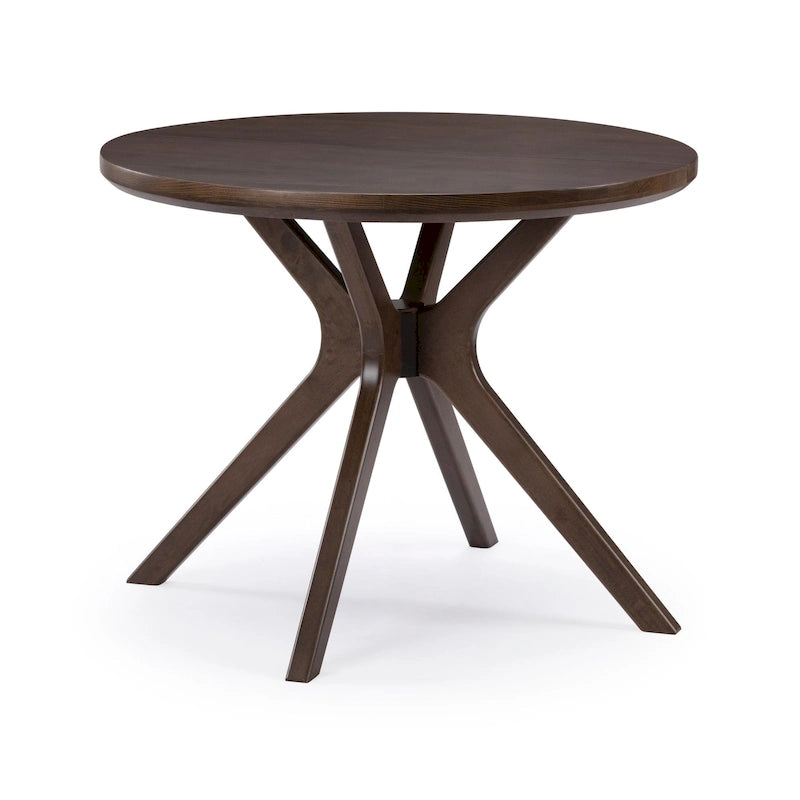Table à manger ronde en pin massif avec piètement croisé – Brosse métallique blanc côtier / Noyer, 2 à 4 personnes