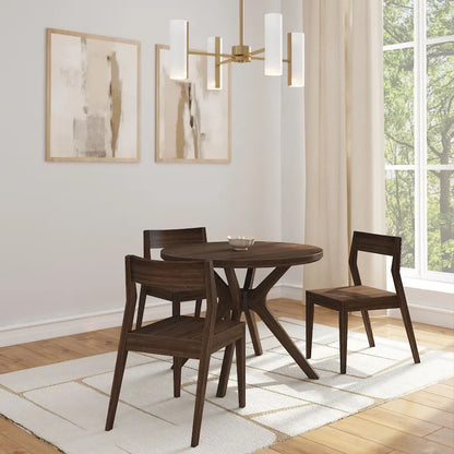 Table à manger ronde en pin massif avec piètement croisé – Brosse métallique blanc côtier / Noyer, 2 à 4 personnes