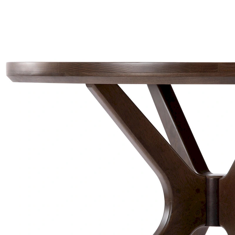 Table à manger ronde en pin massif avec piètement croisé – Brosse métallique blanc côtier / Noyer, 2 à 4 personnes