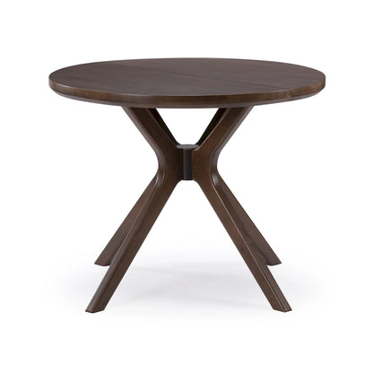 Table à manger ronde en pin massif avec piètement croisé – Brosse métallique blanc côtier / Noyer, 2 à 4 personnes