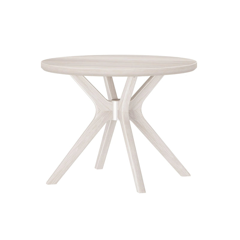 Table à manger ronde en pin massif avec piètement croisé – Brosse métallique blanc côtier / Noyer, 2 à 4 personnes