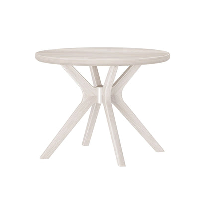 Table à manger ronde en pin massif avec piètement croisé – Brosse métallique blanc côtier / Noyer, 2 à 4 personnes