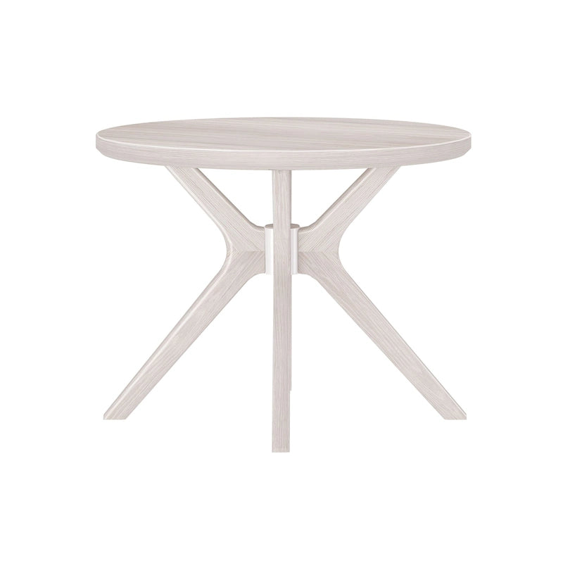 Table à manger ronde en pin massif avec piètement croisé – Brosse métallique blanc côtier / Noyer, 2 à 4 personnes