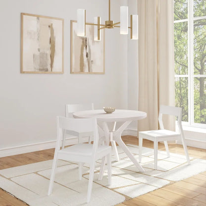 Table à manger ronde en pin massif avec piètement croisé – Brosse métallique blanc côtier / Noyer, 2 à 4 personnes